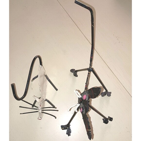 Vintage Metal Cat And Mouse One Of A Kind Handmade Painted Set Folk Art READ - Picture 8 of 12